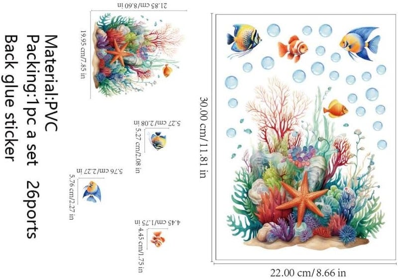 Ethanberg 2 Sheets Ocean Grass Fish Toilet Cover Stickers, Seagrass Coral Starfish Toilet Lid Decals, Bathroom Decorative Wall Stickers, Self-Adhesive Removable Waterproof WC Restroom Wall Art Mural - Image 2